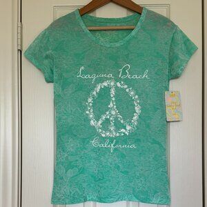 🎉HP🎉 Seafoam Green Burnout Tee Peace Love Flowers Laguna Beach MV Sport Size M